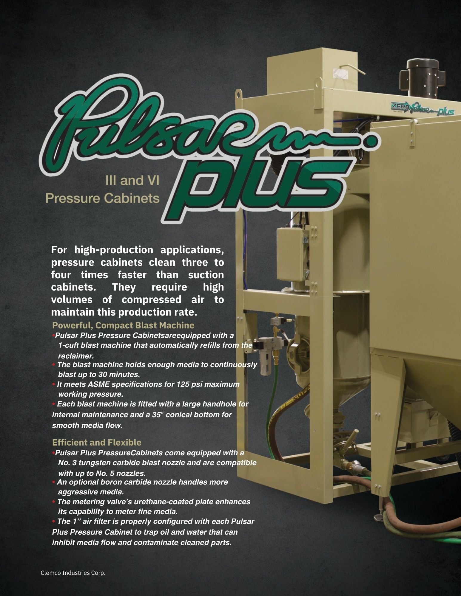 Clemco 29383 Pulsar Plus VI-S Blast Cabinet w/Reclaim & Dust Collector