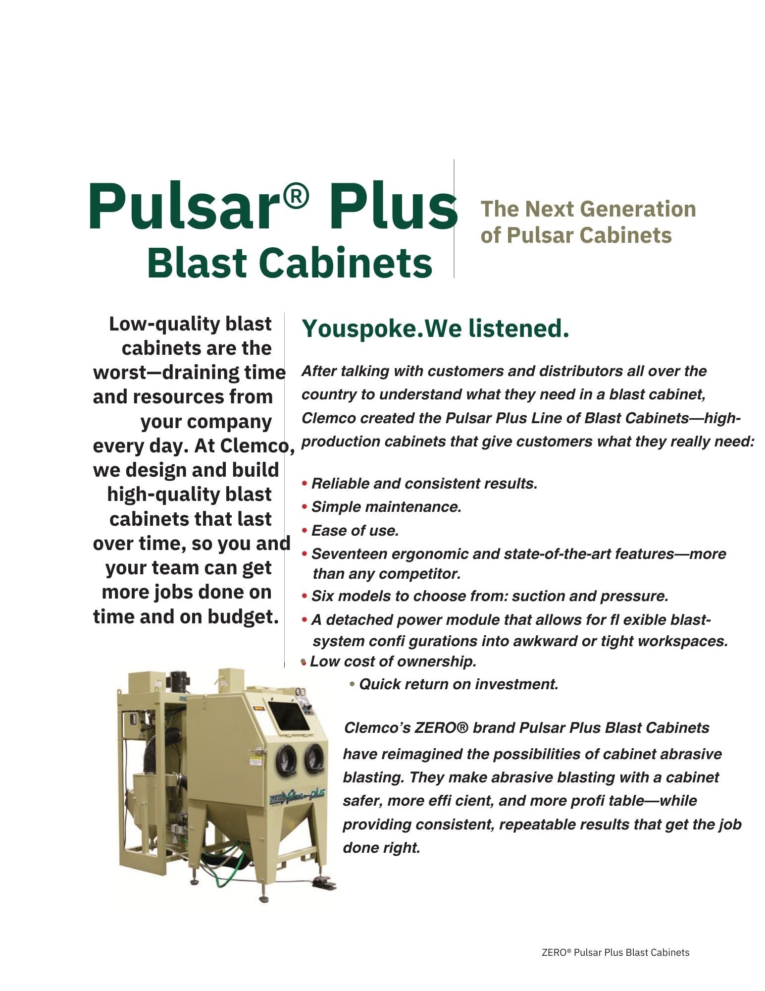 Clemco 29383 Pulsar Plus VI-S Blast Cabinet w/Reclaim & Dust Collector