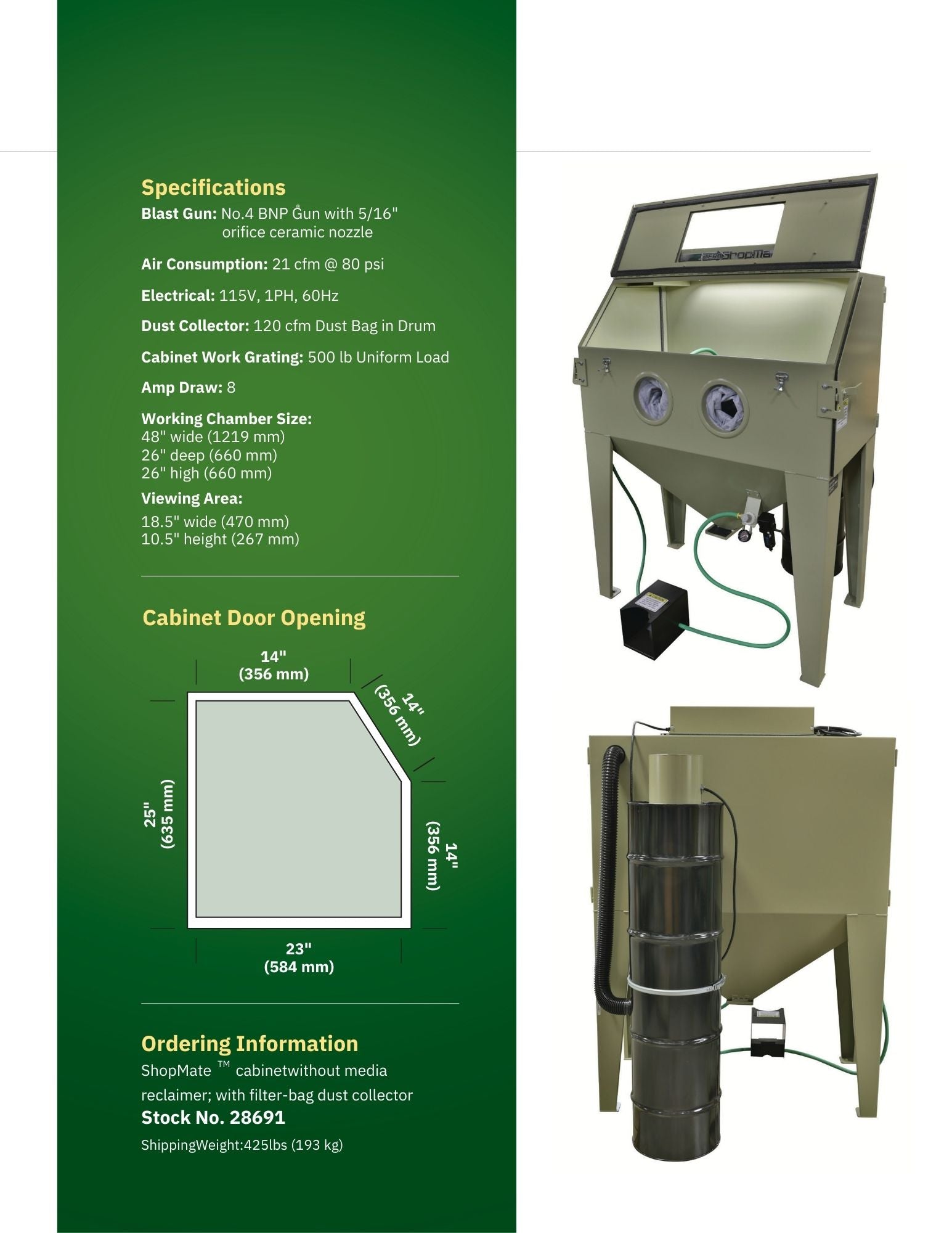 Clemco 28691 Shop-Mate Blast Cabinet w/Dust Collector