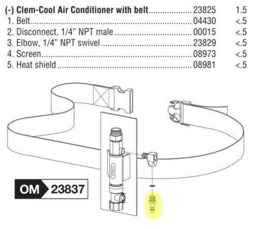 Diagram of a Clem-Cool air conditioner with parts labeled and Clemco 00015 reference number.