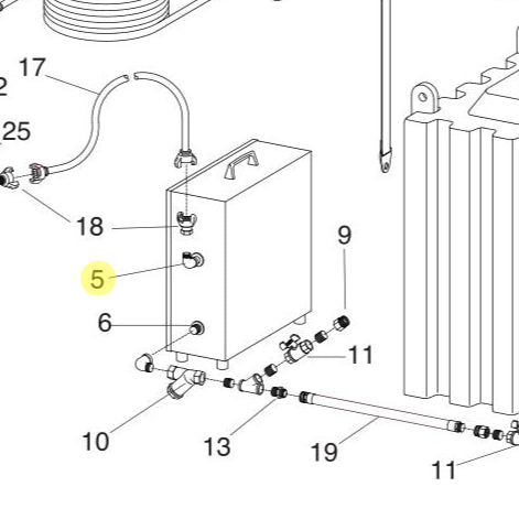 Technical diagram and parts list for a Flex Pump Module and Water Tank system clemco part number 000183 listed
